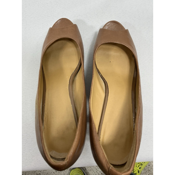 Womans Nine West Slipon Stiletto Pumps 7.5 M Brown Peep Toe - Picture 6 of 10